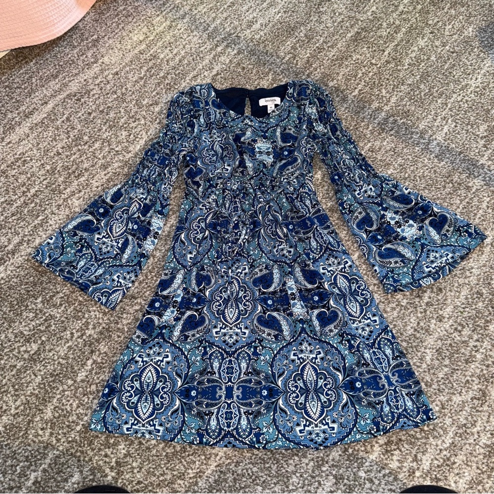 Speechless Blue and White Long Sleeve Dress